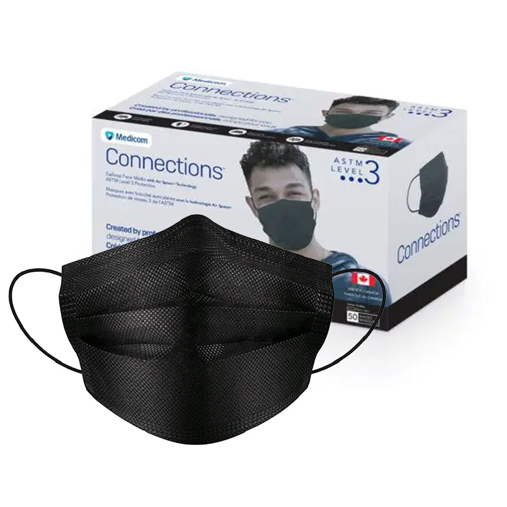 Medicom Connections™  Black ASTM Level 3 Face Masks (50 masks)